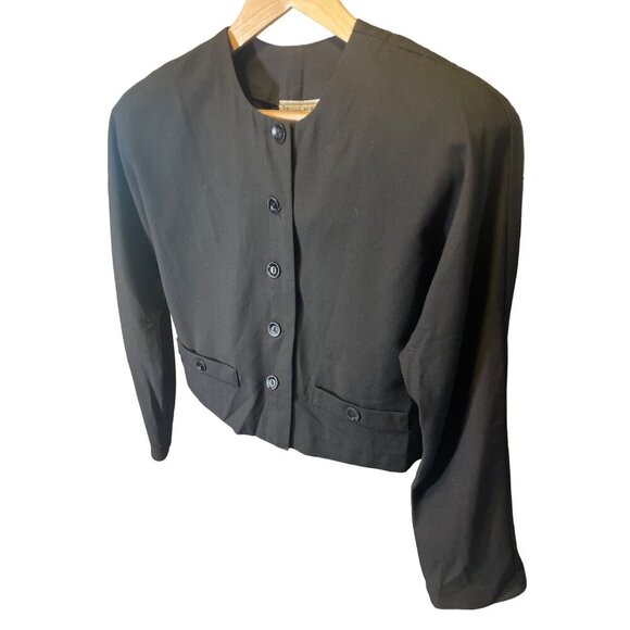 Norton McCaughton Black Long Sleeve Collarless Cropped Jacket SZ 8 - Picture 2 of 8